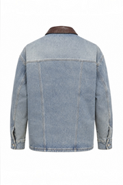 Çiçek İşleme Deri Detaylı Denim Ceket