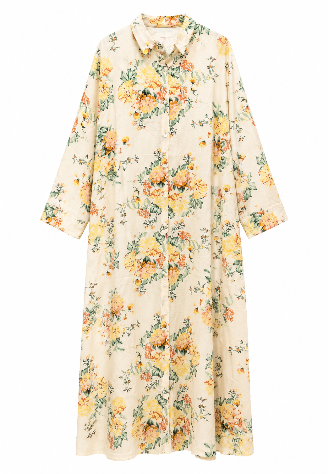 Liva Gömlek Elbise Sarı Vintage Çiçek Desenli  - RS9472