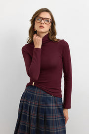 Aksesuar Detaylı Balıkcı Yaka Top-Bordo