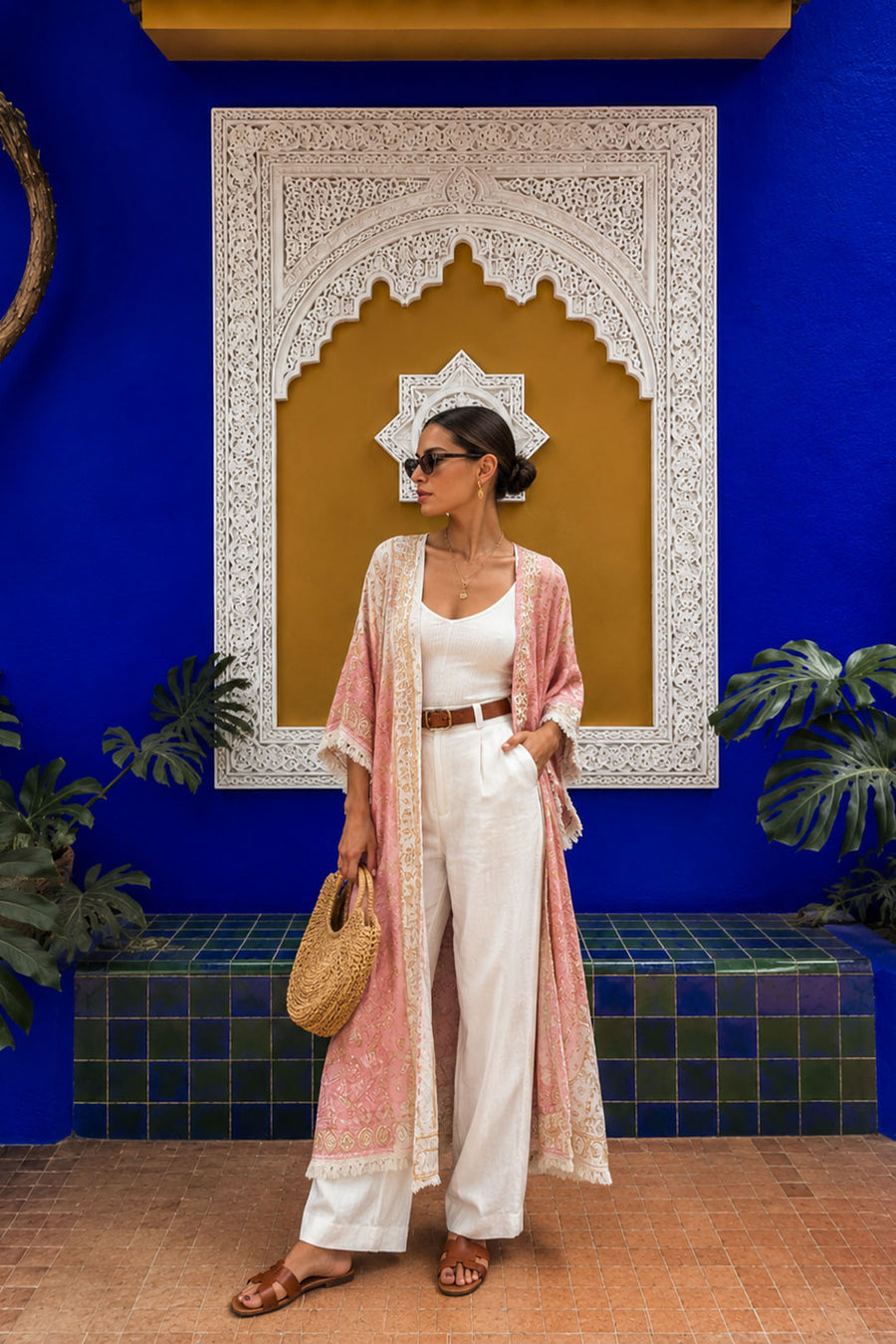 Etnik Desen Bağlamalı Kimono Pembe-IBN4248