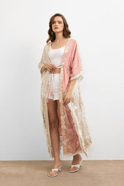 Etnik Desen Bağlamalı Kimono Pembe-IBN4248