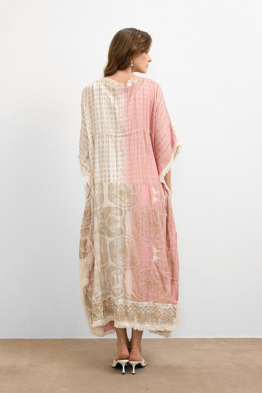 Etnik Desen Bağlamalı Kimono Pembe-IBN4248
