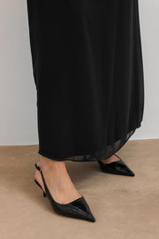 Önü Şifonlu Uzun İç Elbise-Siyah