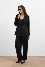 Çizgili Taşlı Ceket Takım Siyah