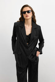 Çizgili Taşlı Ceket Takım Siyah
