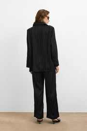 Çizgili Taşlı Ceket Takım Siyah