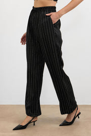 Çizgili Taşlı Ceket Takım Siyah