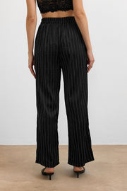 Çizgili Taşlı Ceket Takım Siyah