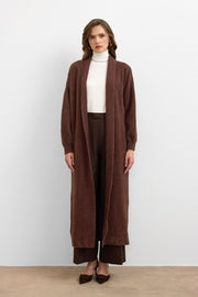 Sakal İplik Model Uzun Hırka Kahve