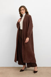 Sakal İplik Model Uzun Hırka Kahve
