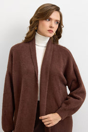 Sakal İplik Model Uzun Hırka Kahve