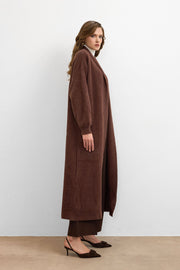 Sakal İplik Model Uzun Hırka Kahve