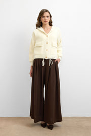 Kapüşonlu Triko Hırka Vanilya