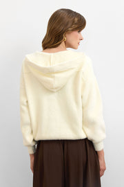 Kapüşonlu Triko Hırka Vanilya