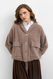 Kapüşonlu Triko Hırka Vizon