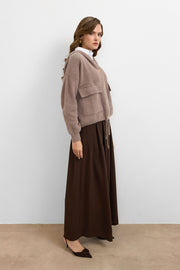 Kapüşonlu Triko Hırka Vizon