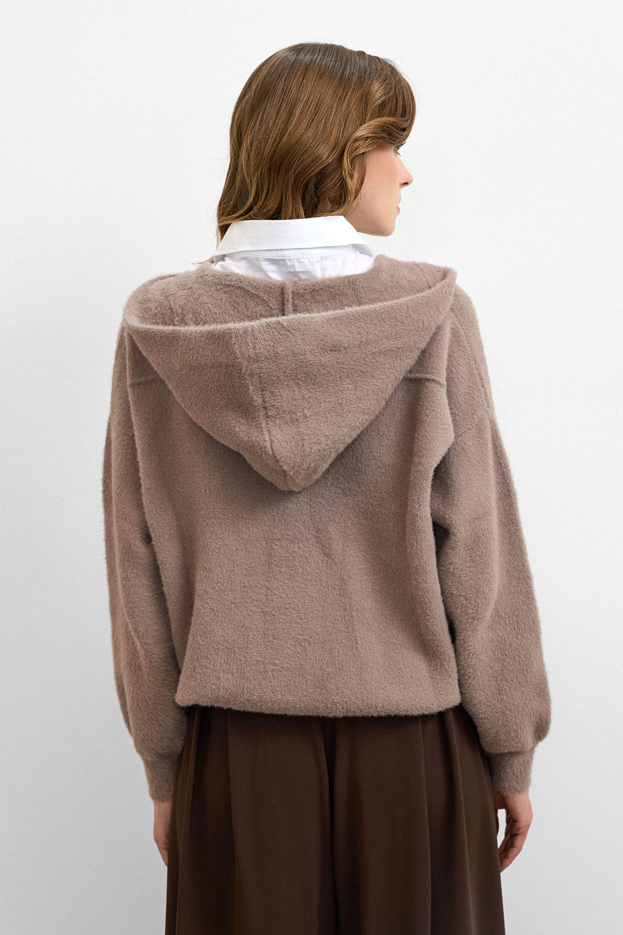 Kapüşonlu Triko Hırka Vizon