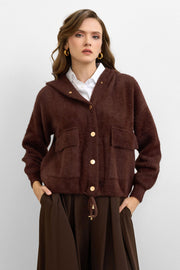 Kapüşonlu Triko Hırka Kahverengi