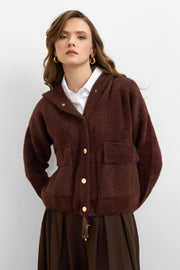 Kapüşonlu Triko Hırka Kahverengi