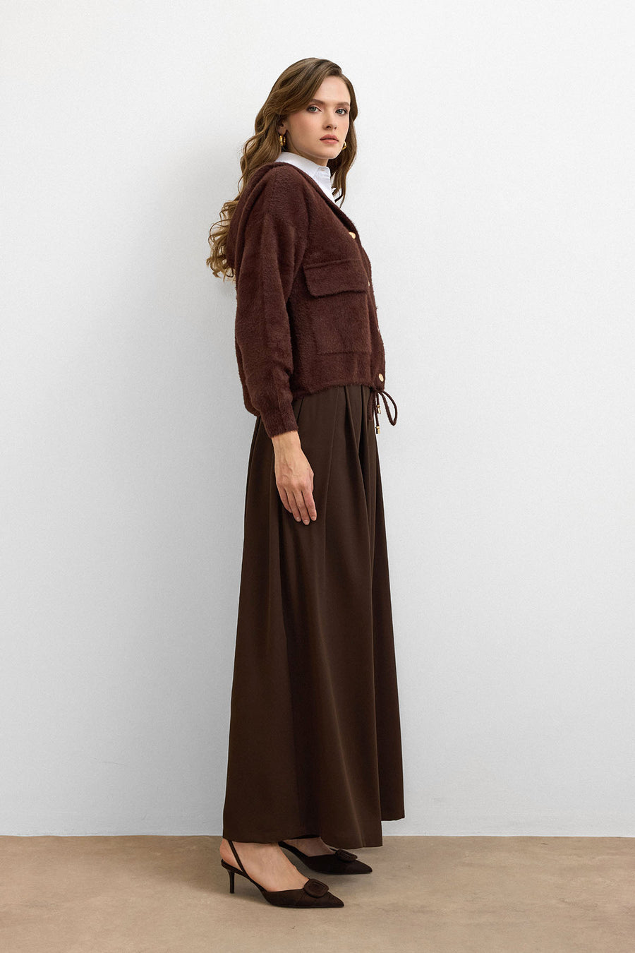 Kemerli Palazzo Pantolon - Kahve