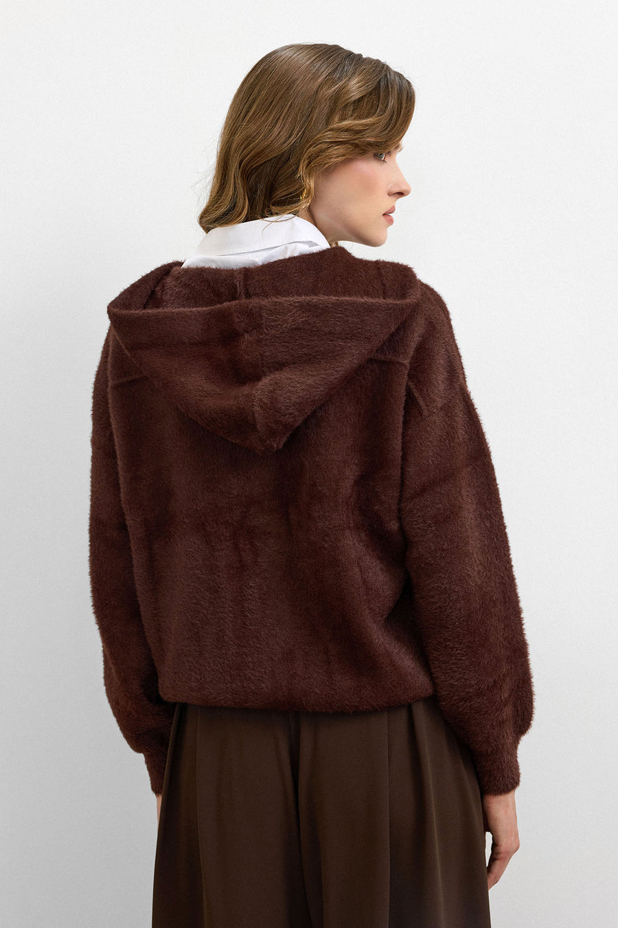 Kapüşonlu Triko Hırka Kahverengi