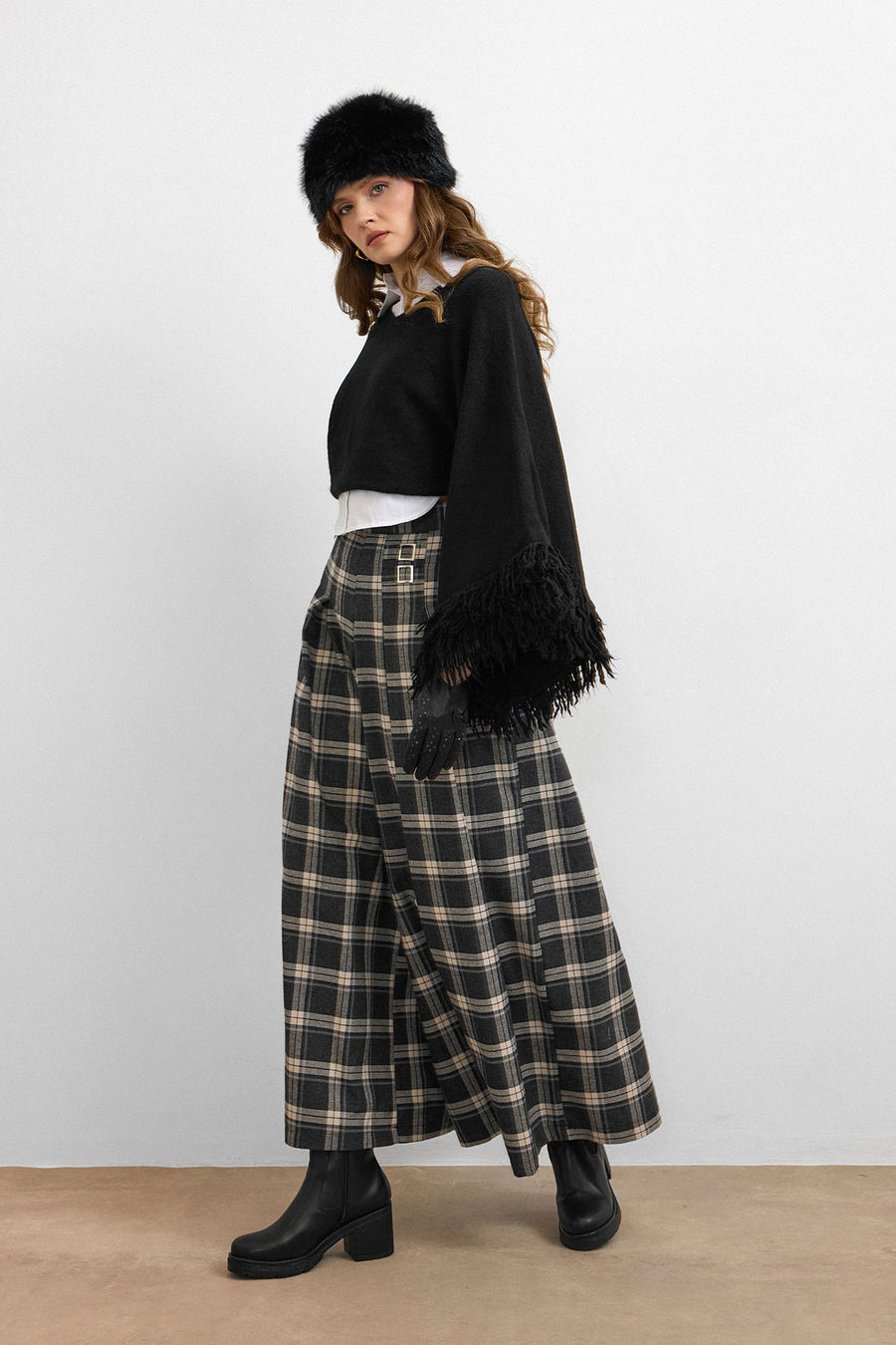 Ekose Palazzo Pantolon Siyah