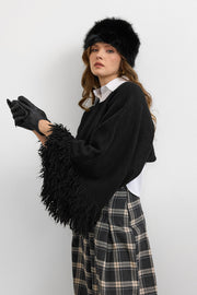 Püsküllü Triko Crop Kazak Siyah