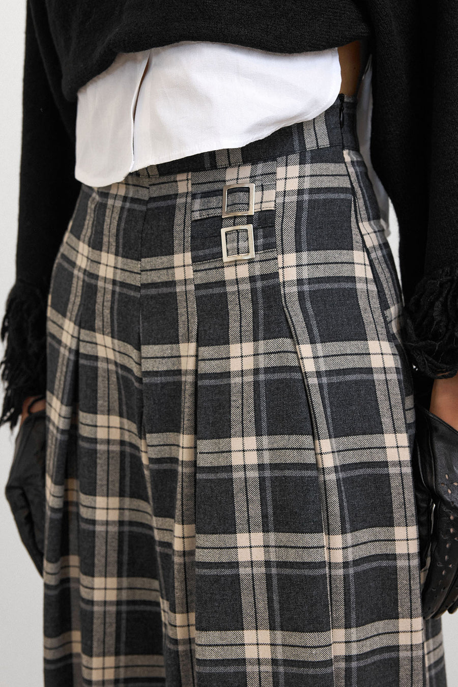 Ekose Palazzo Pantolon Siyah