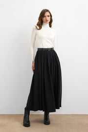 Classic Fit Dökümlü Maxi Etek Siyah