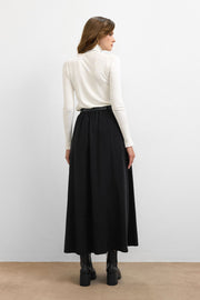 Classic Fit Dökümlü Maxi Etek Siyah