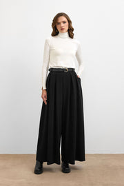 Kemerli Palazzo Pantolon - Siyah