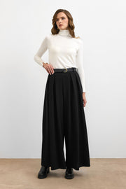 Kemerli Palazzo Pantolon - Siyah