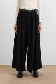 Kemerli Palazzo Pantolon - Siyah