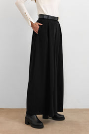 Kemerli Palazzo Pantolon - Siyah