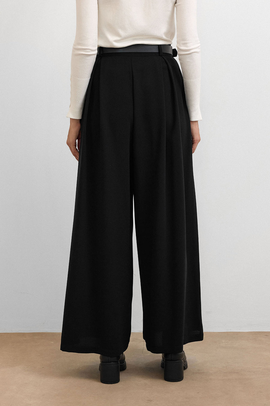 Kemerli Palazzo Pantolon - Siyah