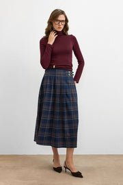 Royal Ekose Tokalı Midi Etek Lacivert