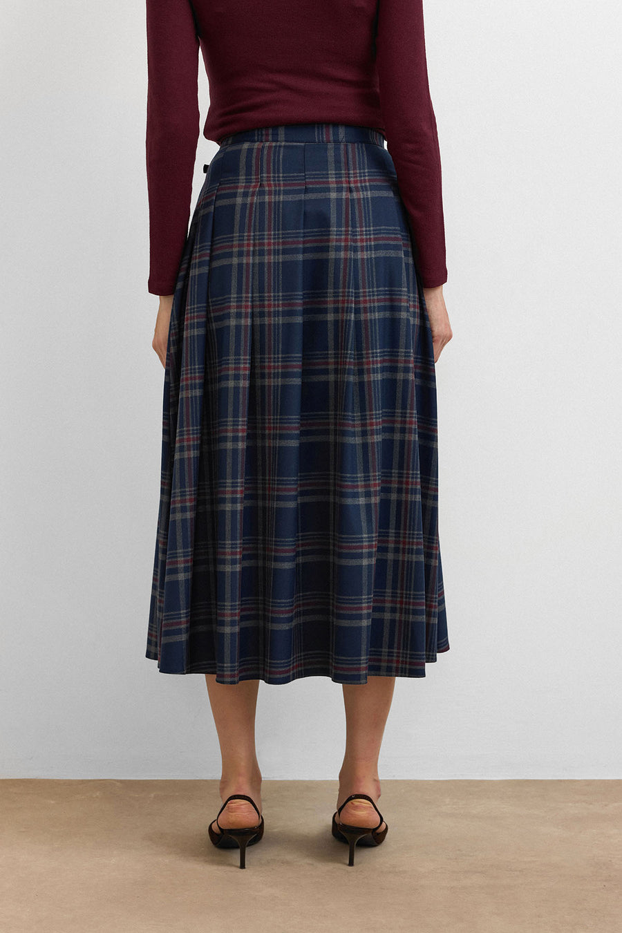 Royal Ekose Tokalı Midi Etek Lacivert