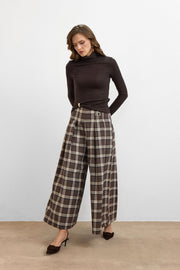 Ekose Palazzo Pantolon - Kahve