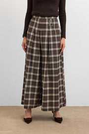 Ekose Palazzo Pantolon - Kahve