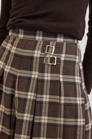 Ekose Palazzo Pantolon - Kahve