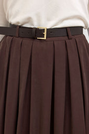 Classic Fit Dökümlü Maxi Etek Kahve