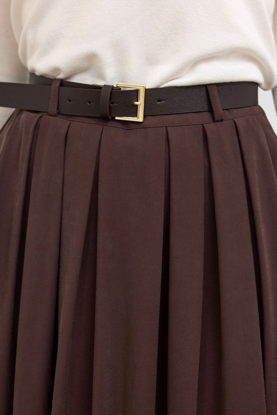 Classic Fit Dökümlü Maxi Etek Kahve