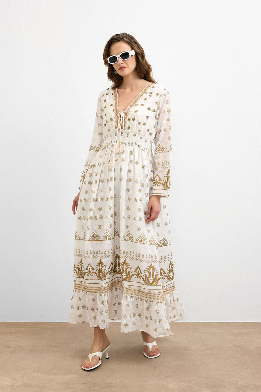 Heritage Bohem Elbise - Krem