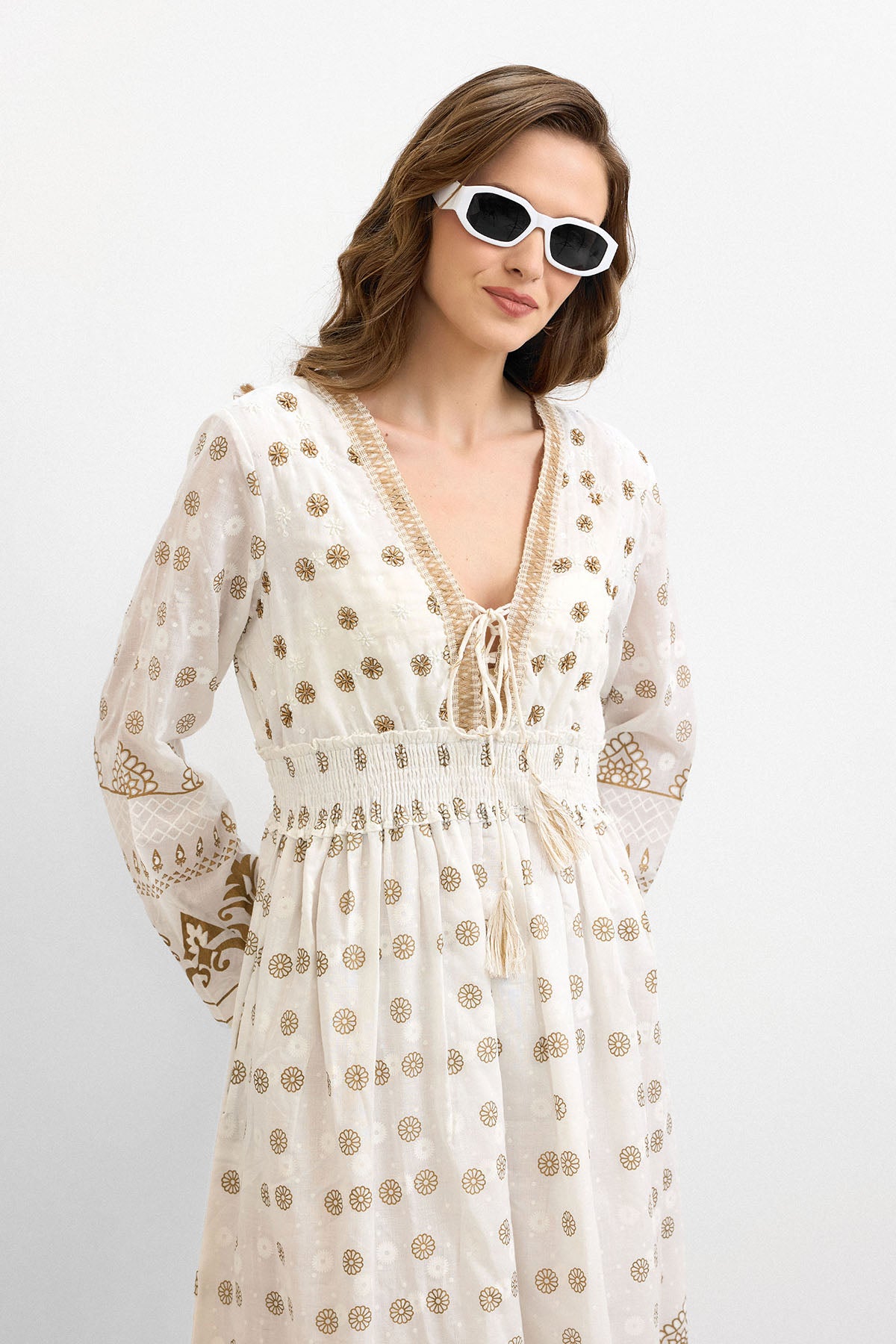 Heritage Bohem Elbise - Krem