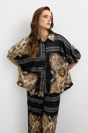 Barok Desen Saten Takım – Siyah Gold