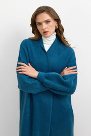 Sakal İplik Model Uzun Hırka - Petrol Mavisi