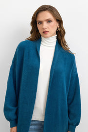 Sakal İplik Model Uzun Hırka - Petrol Mavisi