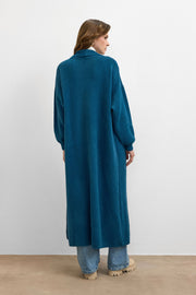 Sakal İplik Model Uzun Hırka - Petrol Mavisi