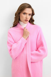 Sakal İplik Model Uzun Hırka Pembe