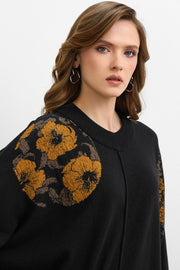 Kuzu Yünlü Çiçek Patchli Elbise – Sarı